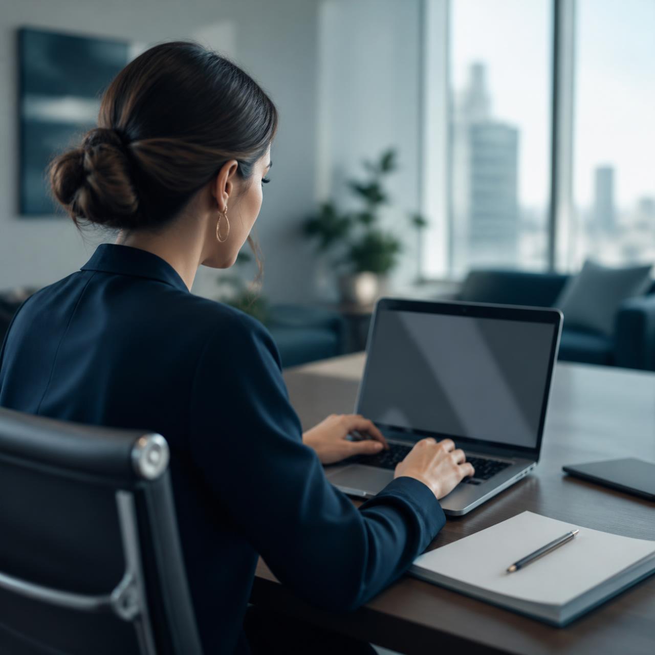 Profissional trabalhando em ambiente corporativo contemporâneo